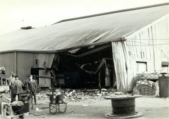 Rocket damage on HMH-463 flight line at MMAF