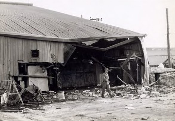 Rocket damage on HMH-463 flight line at MMAF