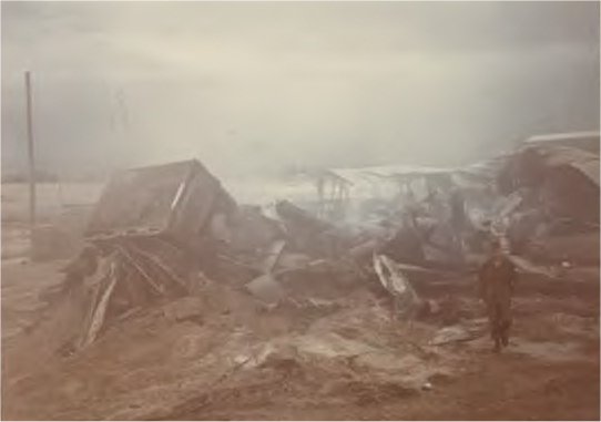 Rocket damage on HMH-463 flight line at MMAF