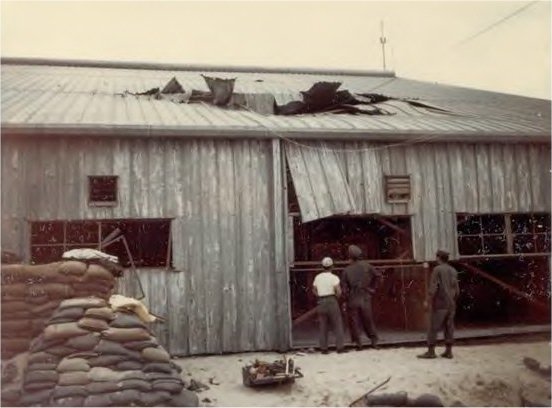 Rocket damage on HMH-463 flight line at MMAF