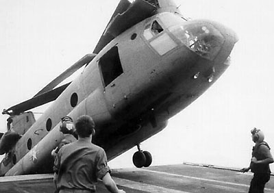 An ARVN CH-47 goes into the sea